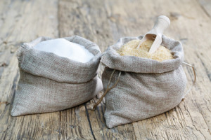 Various types of sugar, brown sugar and white